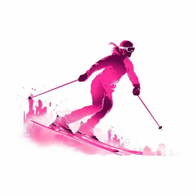 Photo une silhouette de femme plate rose en train de skier sur un fond blanc