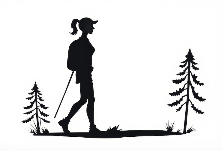 Photo une silhouette d'une femme qui marche dans les bois