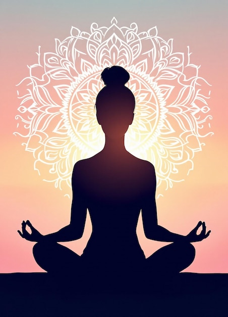 Silhouette d'une femme qui médite dans une pose de yoga
