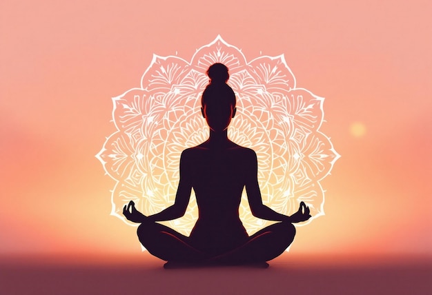 Silhouette d'une femme qui médite dans une pose de yoga