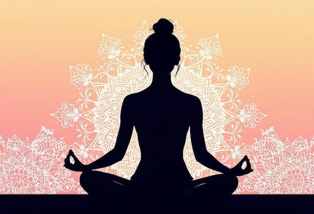 Silhouette d'une femme qui médite dans une pose de yoga