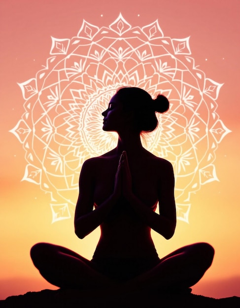 Silhouette d'une femme qui médite dans une pose de yoga