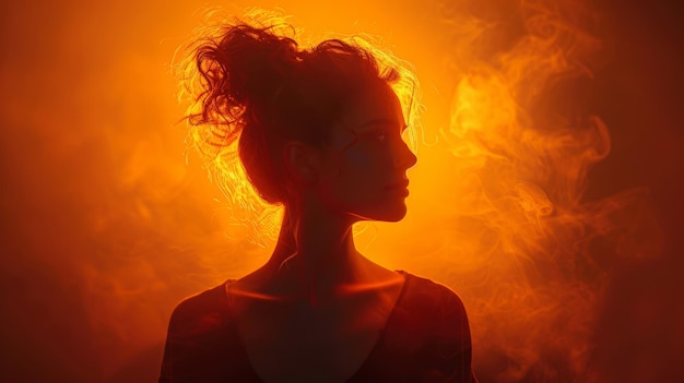 Silhouette d'une femme avec un rétroéclairage orange