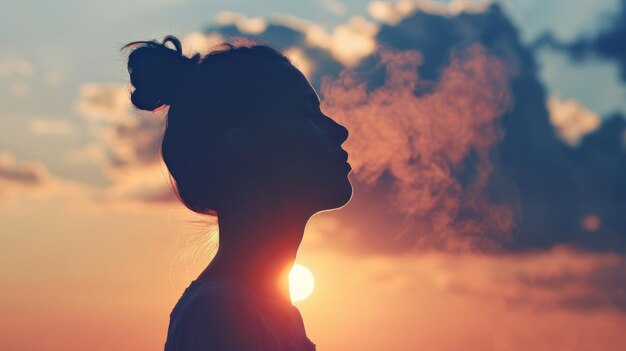 Silhouette De Femme Avec Soleil