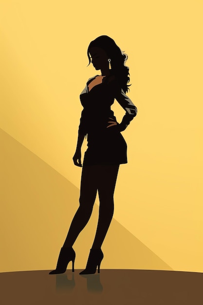 Photo une silhouette d'une femme en talons hauts debout sur un fond jaune