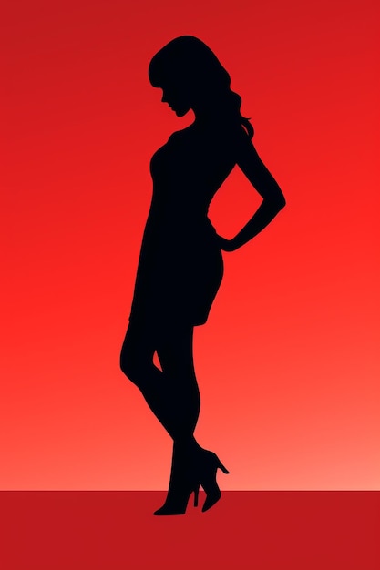 Photo une silhouette d'une femme vêtue d'une robe sur fond rouge