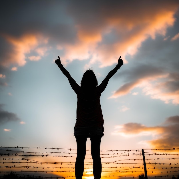 la silhouette d'une fille au coucher du soleil