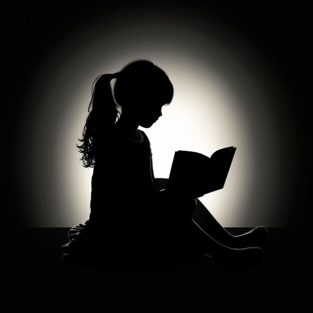 silhouette d'une fille lisant un livre dans le noir