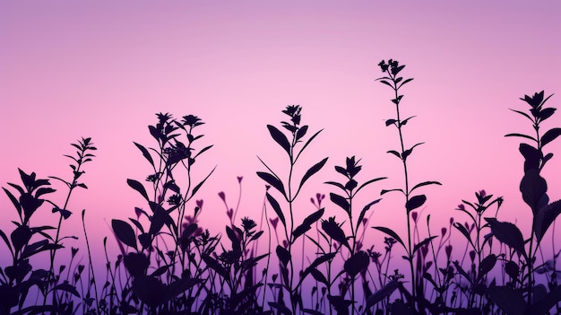 Photo silhouette de fleurs sauvages au coucher du soleil