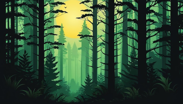 Silhouette de la forêt Une illustration vectorielle moderne de style plat