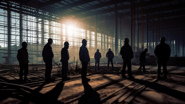Silhouette de gens d'affaires sur chantier avec grues en arrière-plan ai générative