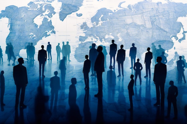 La silhouette des gens d'affaires représentant un environnement commercial sans frontières et inclusif qui transcende les frontières géographiques