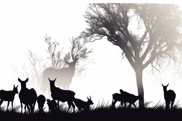 Silhouette d'un groupe d'âne dans la savane