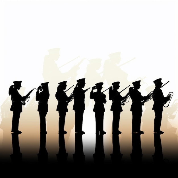 Photo silhouette d'un groupe d'hommes en uniforme jouant d'instruments génératifs ai