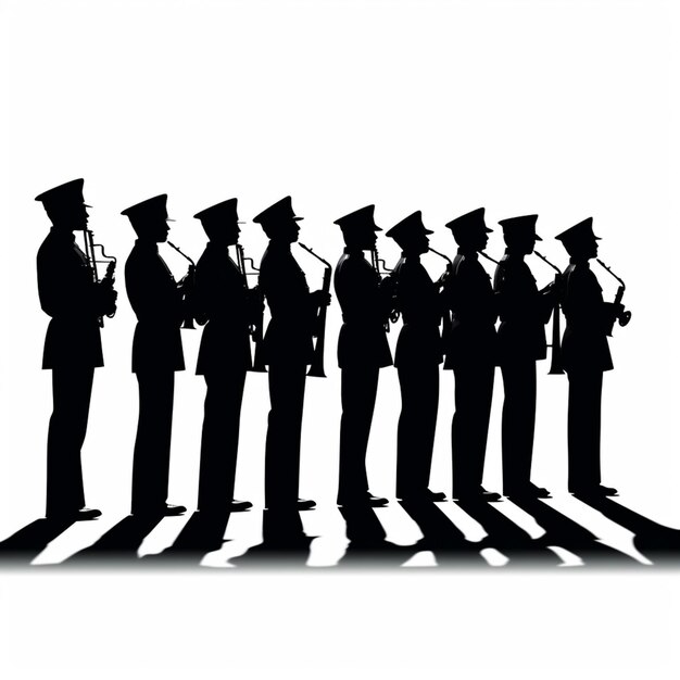 Photo silhouette d'un groupe d'hommes en uniforme jouant d'instruments génératifs ai