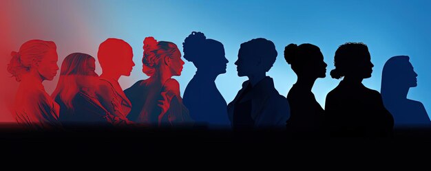 une silhouette d'un groupe de personnes en couleurs dans le style extrêmement genré