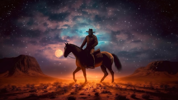 Photo silhouette d'homme adulte en chapeau de cowboy contre la montagne et le ciel pendant le coucher du soleil