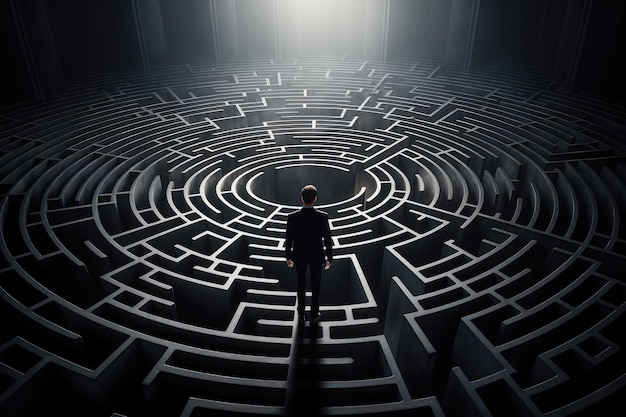 Silhouette d'homme dans un labyrinthe Trouver une solution