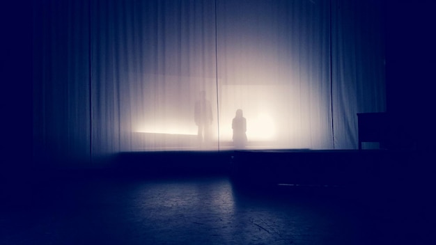 Photo silhouette d'un homme debout dans une pièce sombre