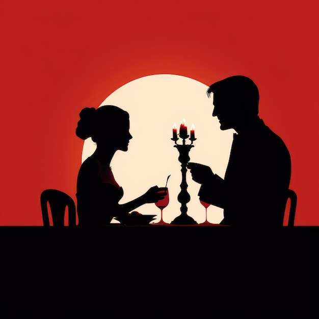 Photo silhouette d'un homme et d'une femme en train de dîner image générée par l'ia