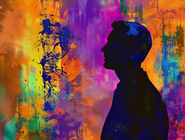 Silhouette d'un homme sur un fond coloré Collage