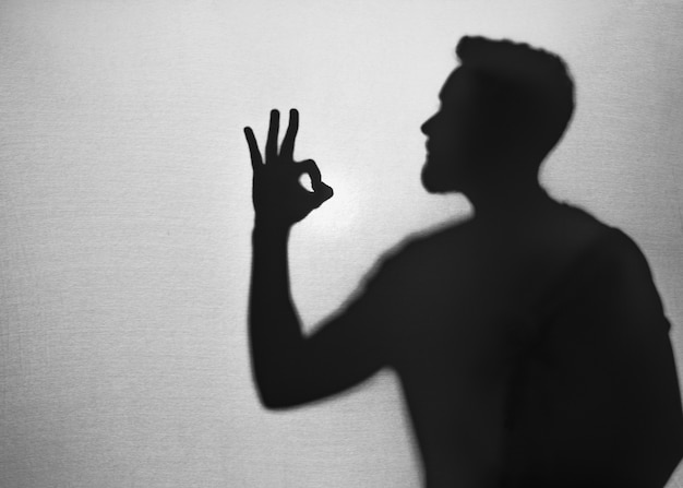 Silhouette, homme, gestes, ok