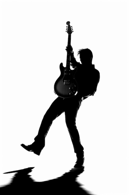 Silhouette d'un homme jouant de la guitare sur un fond blanc