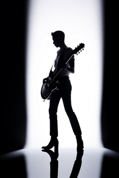 Une silhouette d'un homme jouant de la guitare avec le mot " sur le fond. "
