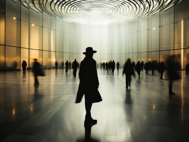 Silhouette d'un homme marchant dans le couloir IA générative