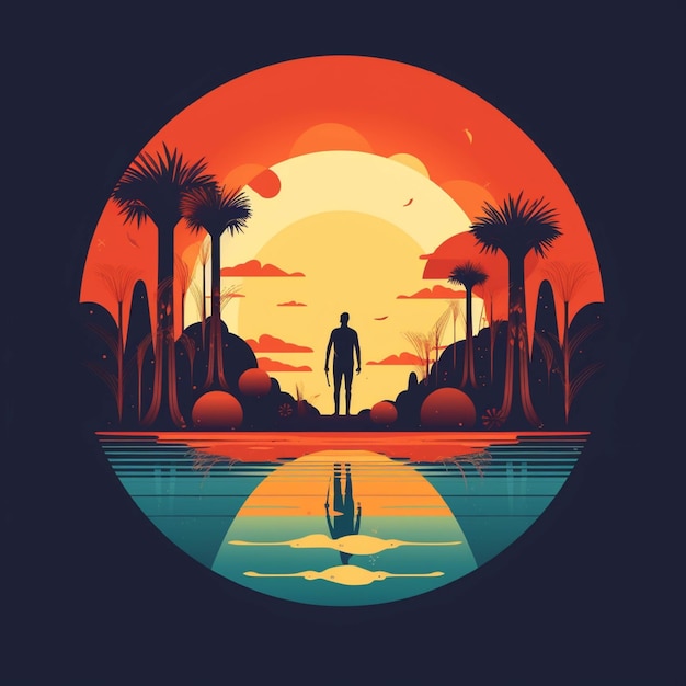 Silhouette d'un homme sur la plage au coucher du soleil Illustration vectorielle