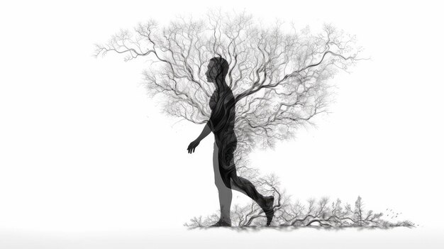 Silhouette d'un homme près d'une illustration de double exposition d'arbre