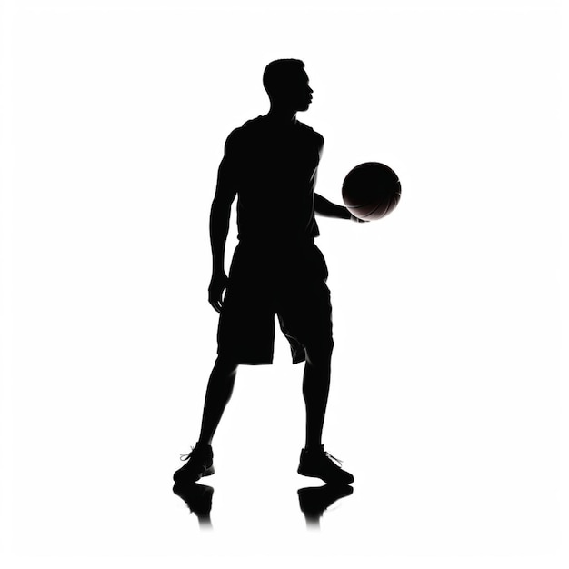 Photo silhouette d'un homme tenant un ballon de basket-ball dans sa main droite