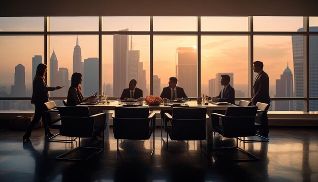 Photo silhouette des hommes d'affaires à la réunion