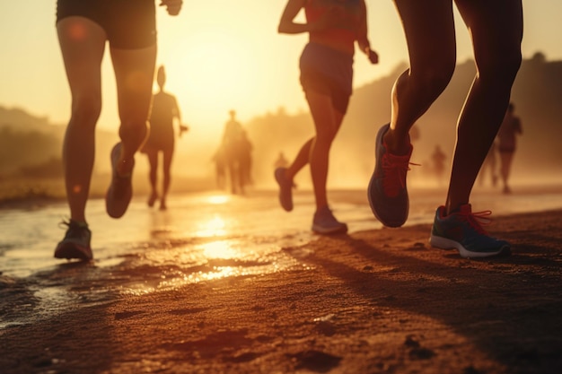 Silhouette des jambes des coureurs Generative Ai