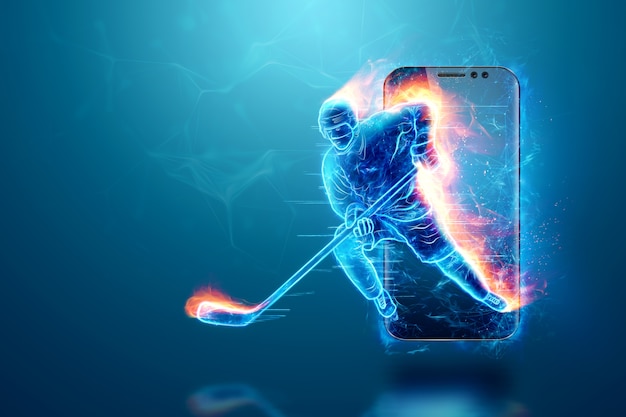 Silhouette d'un joueur de hockey éclate d'un smartphone