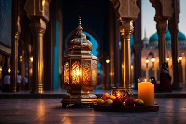 Silhouette de lanterne et de mosquée de Ramadan