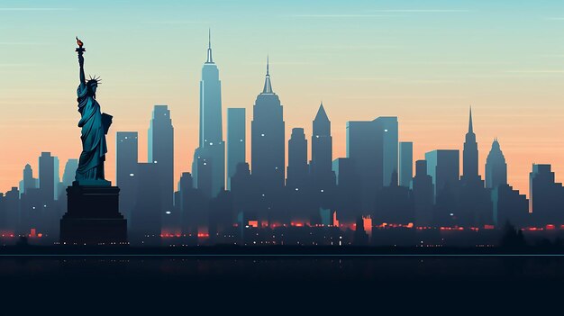 La silhouette des lieux célèbres de l'horizon de New York