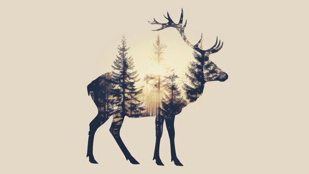 Photo la silhouette majestueuse d'un cerf recouverte d'arbres forestiers