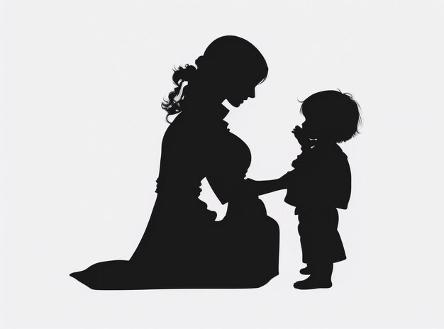 Photo la silhouette de la mère et du bébé en blanc et en arrière-plan