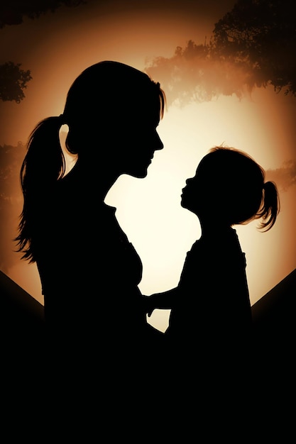 Photo une silhouette d'une mère et de son enfant