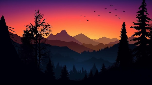 Silhouette de montagne au crépuscule