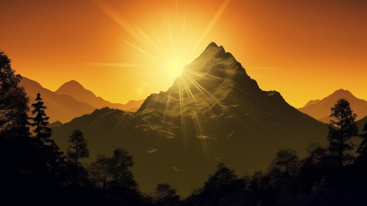 Photo silhouette de montagne avec sunburst