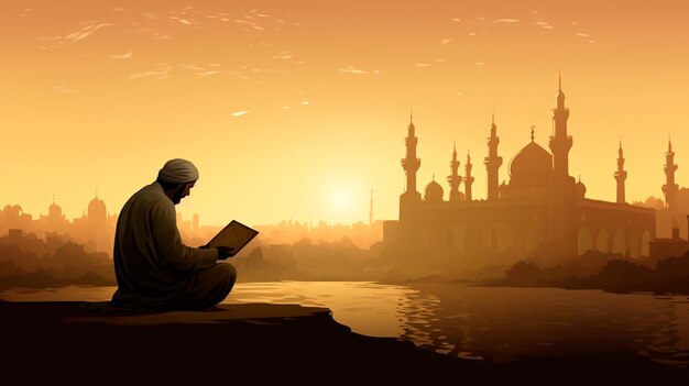 silhouette de mosquée au coucher du soleil