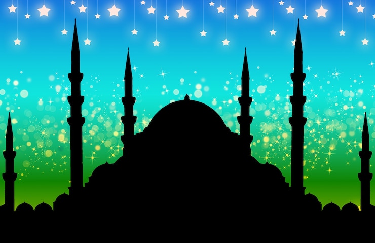 Photo silhouette de mosquée avec fond abstrait coloré