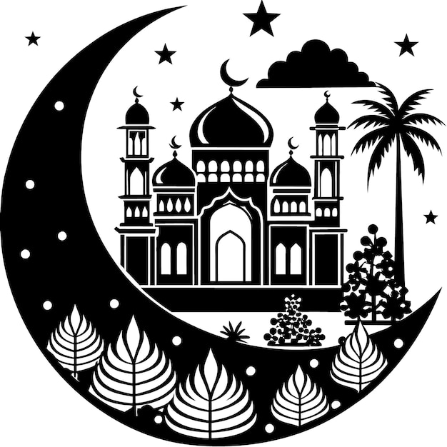 Une silhouette d'une mosquée islamique avec des dômes et des minarets