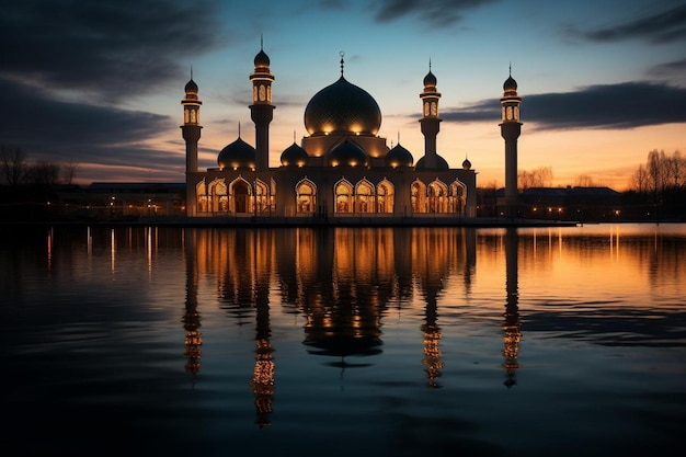 Silhouette de la mosquée sacrée au crépuscule