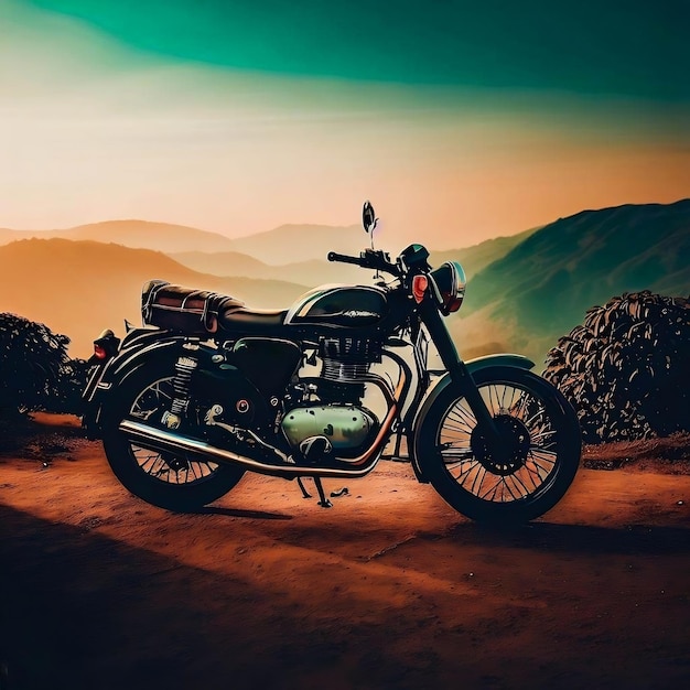 silhouette d'une moto sur la montagne par ai