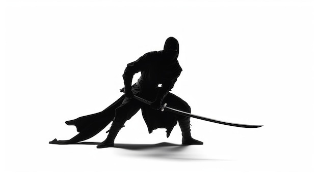 Photo silhouette de ninja isolée sur fond blanc