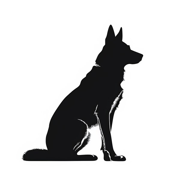 Une silhouette noir et blanc d'un chien