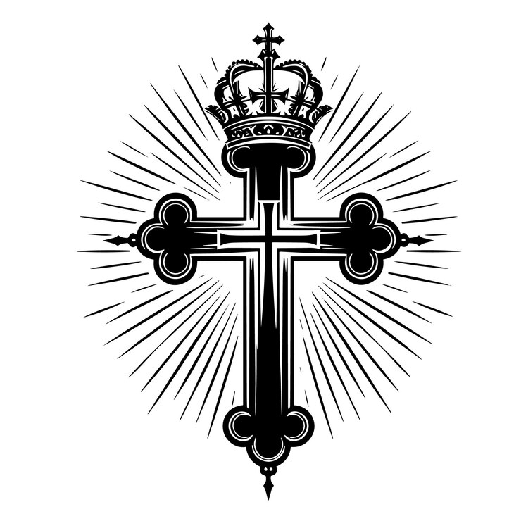 Silhouette en noir et blanc d'une illustration abstraite d'une croix